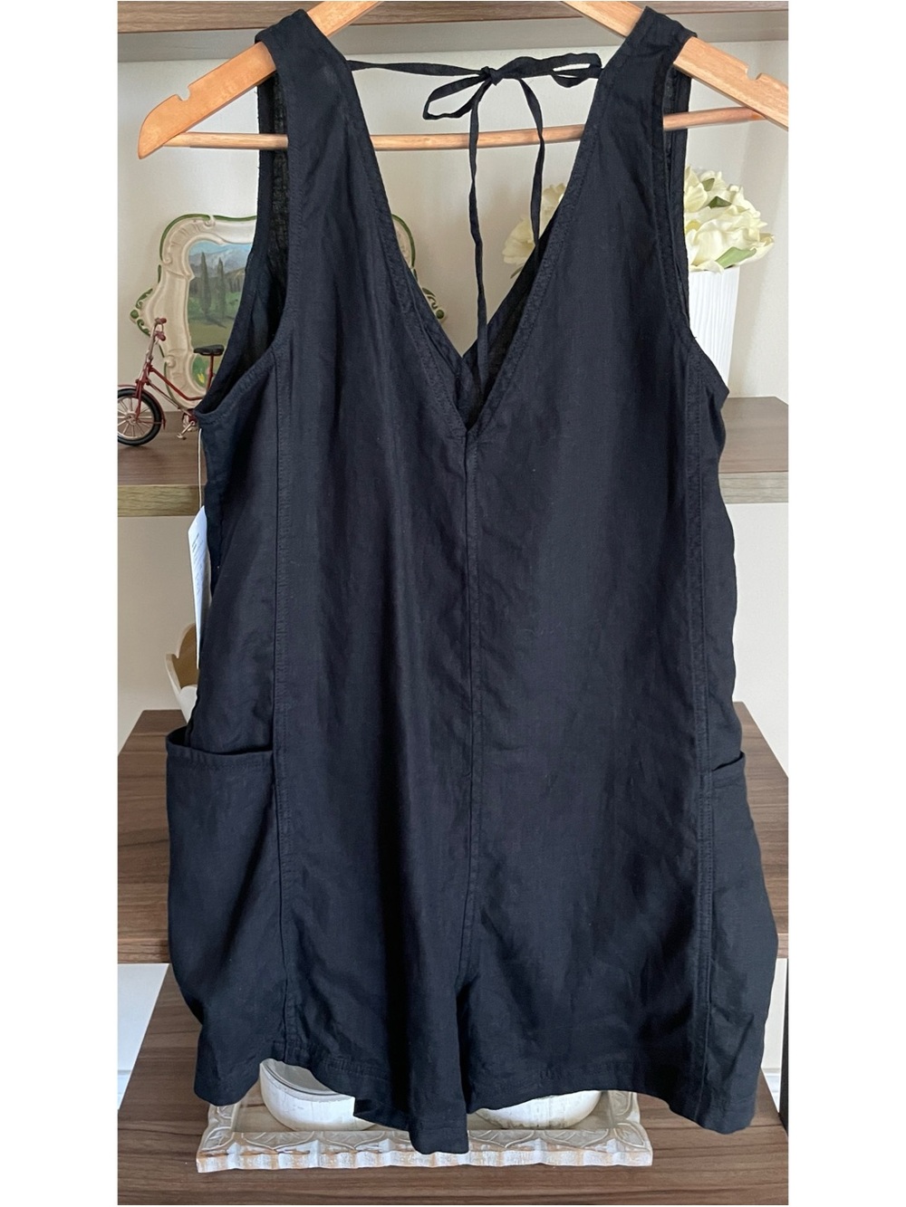 NWT Athleta Retreat Linen Romper BLACK Pockets, Size Medium - Picture 9 of 14